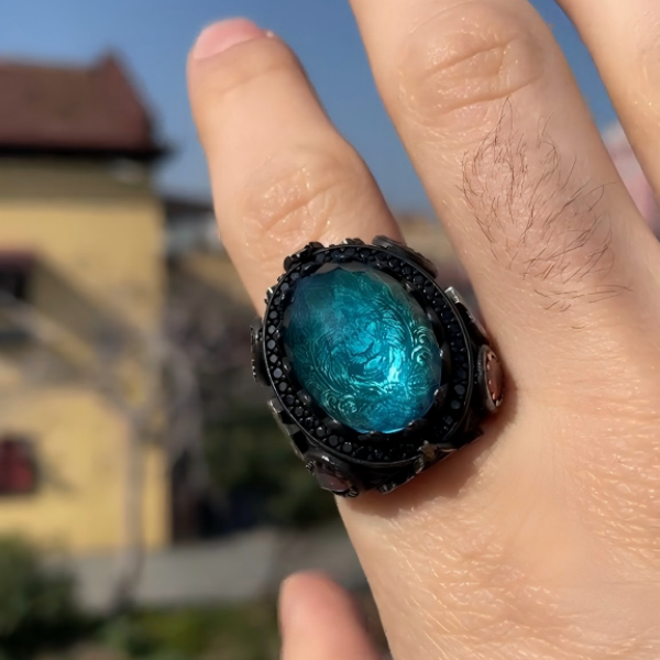 خاتم مصنوع يدويًا من الفضة الإسترلينية عيار 925 على شكل تمثال مسجد فيروزي خاتم مصنوع يدويًا من الفضة الإسترلينية عيار 925 على شكل تمثال مسجد فيروزي